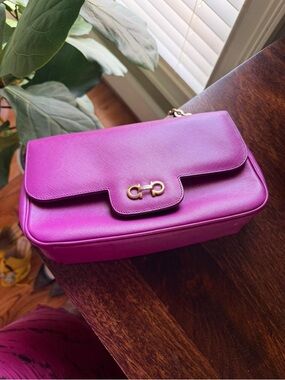 Salvatore Ferragamo Fuchsia Leather Shoulder Bag with Gold Hardware